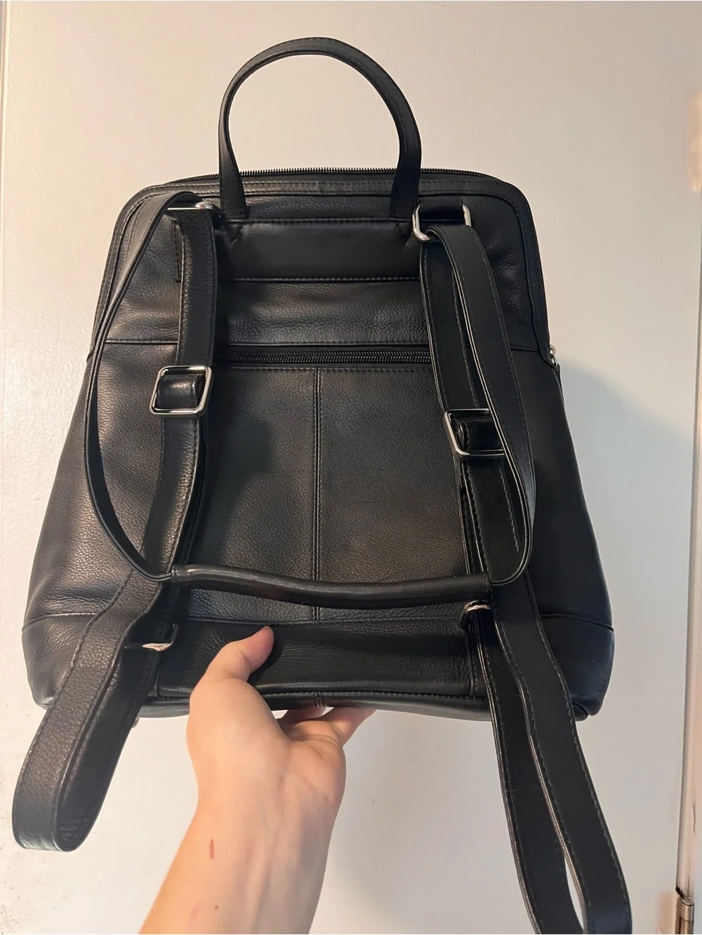 Black Leather Travel Laptop Backpack RFID Genuine Leather